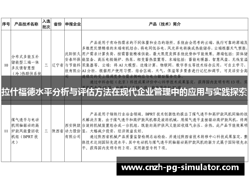 拉什福德水平分析与评估方法在现代企业管理中的应用与实践探索